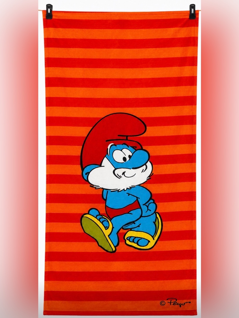 The Smurfs  Beach Towel – Red Striped Smurf Design 27”X55”